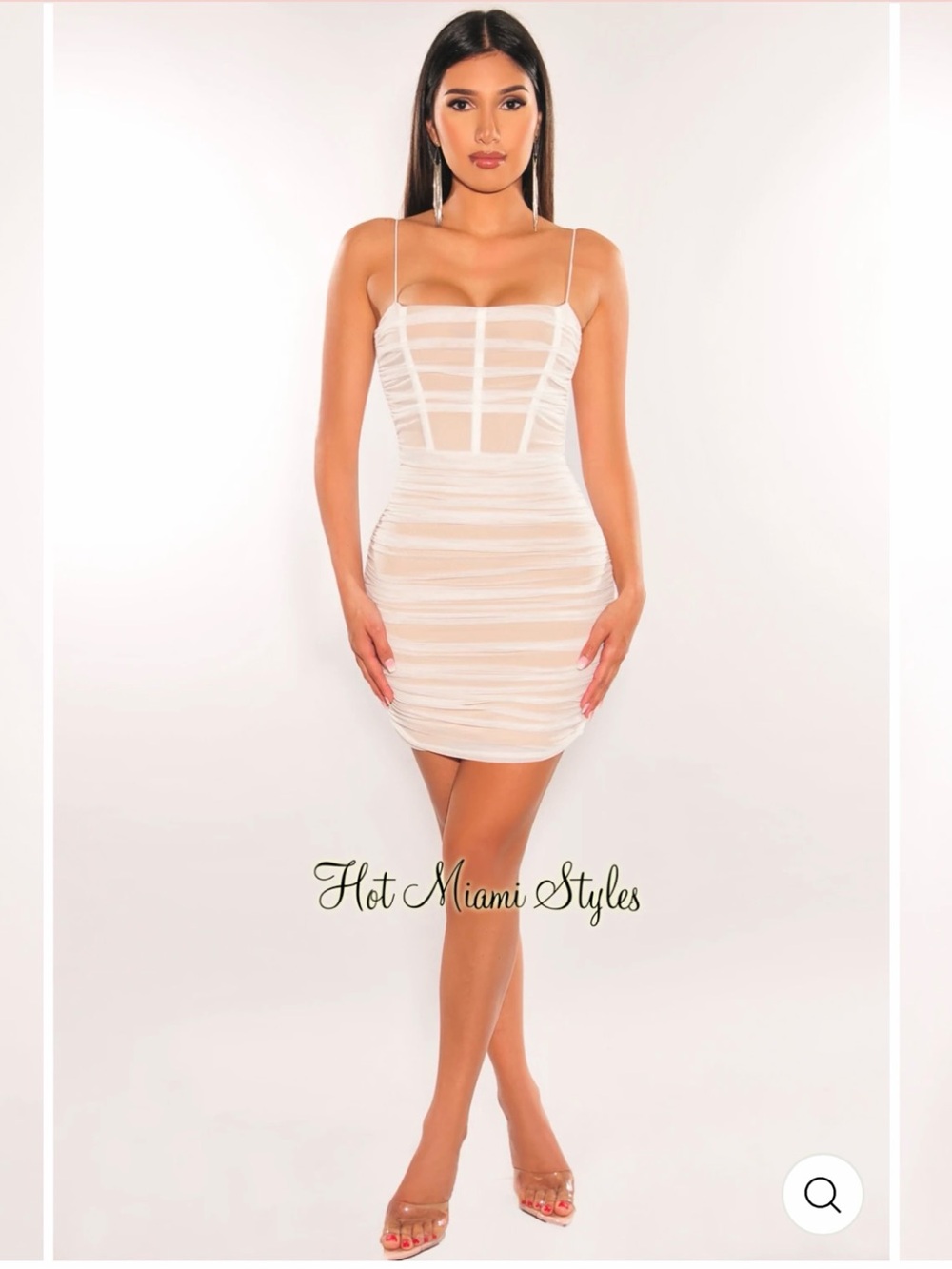 Hot Miami Styles White Ruched Mini Dress